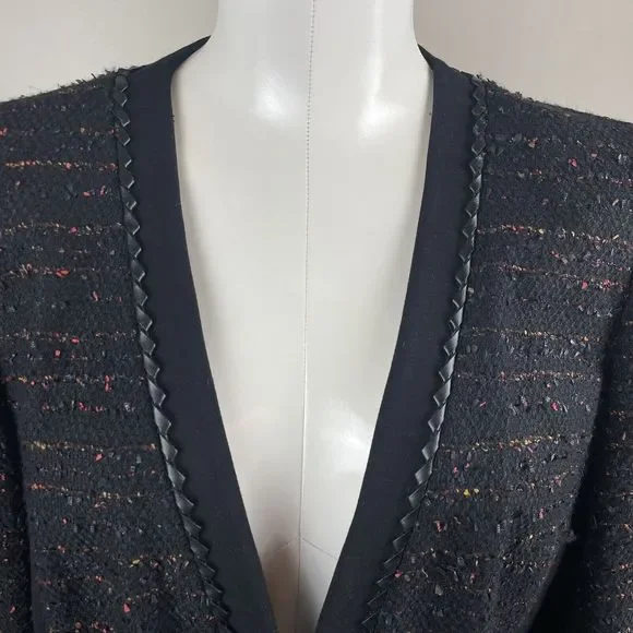 Lafayette 148 New York Black Textured Tweed Snap Up Blazer Jacket 10 Classic - Picture 2 of 10